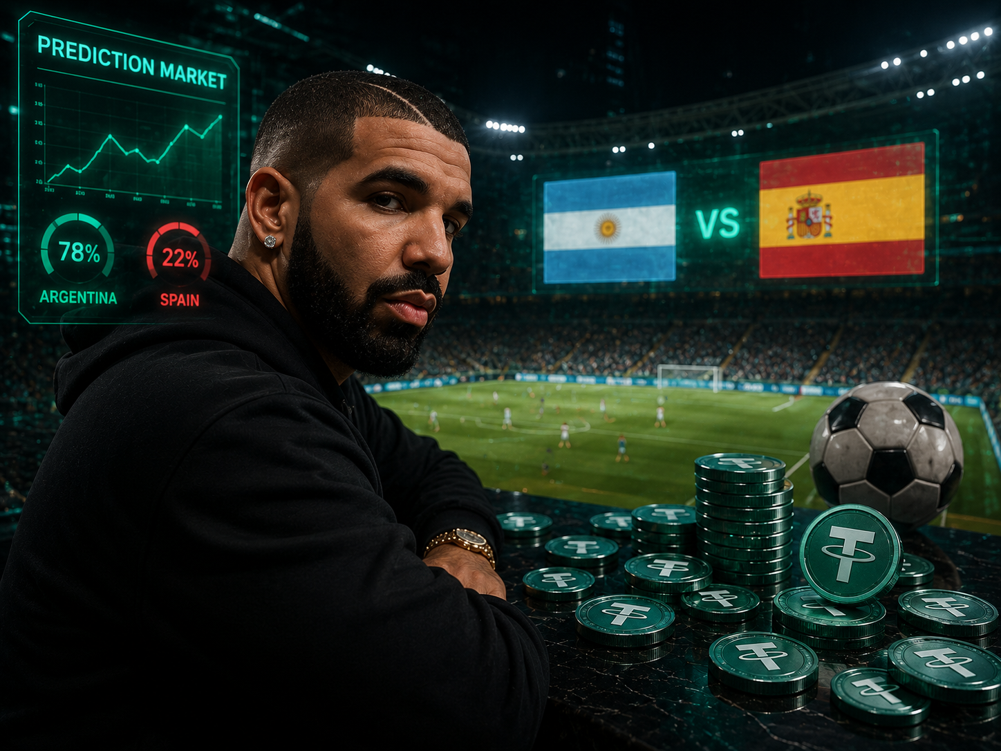 Final Piala Dunia, Drake Pasang Posisi $1,5 Juta USDT Dukung Argentina