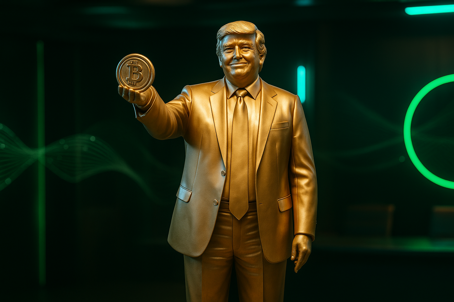 Patung Emas Trump Memegang Bitcoin Terpasang di Depan Gedung Capitol AS